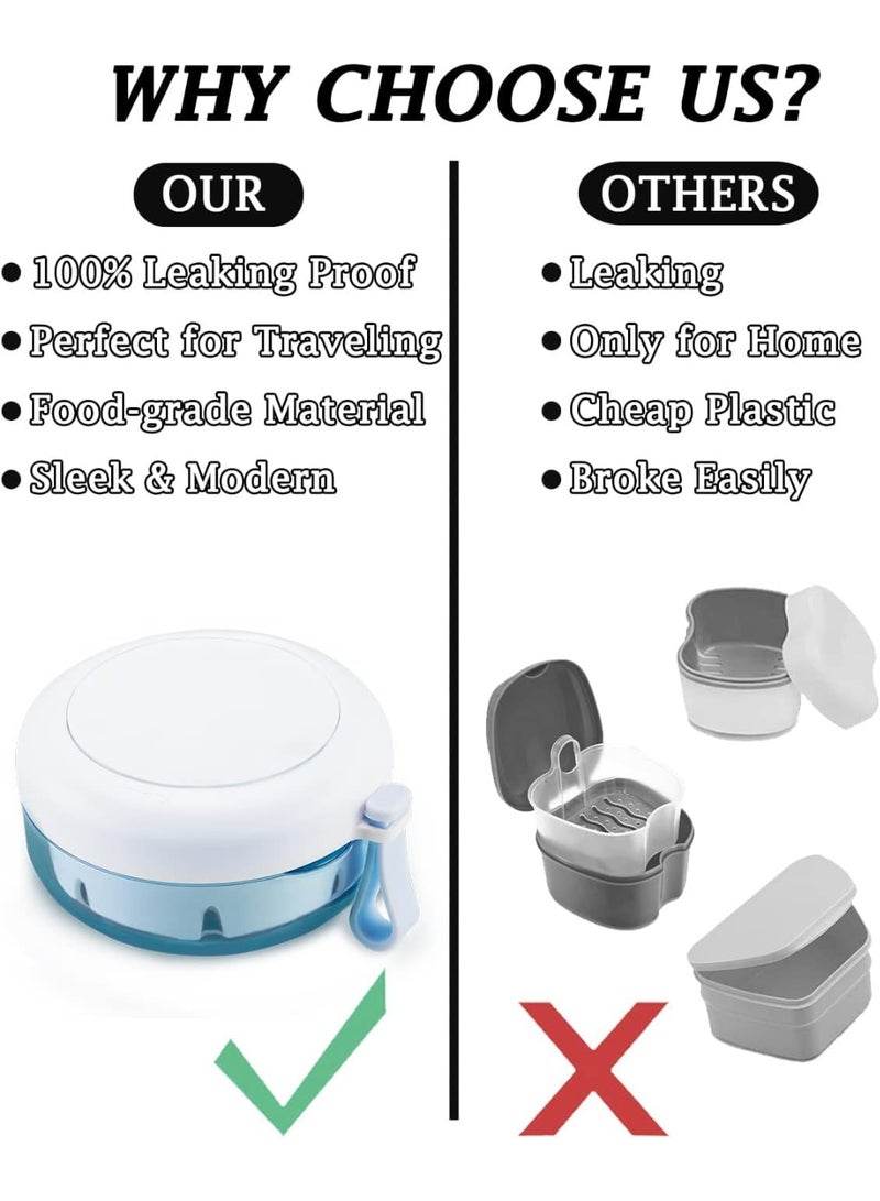 Relex Leak Proof Denture Cup Kit Portable Retainer Case Perfect for Travel, Denture Case Container Cleaning Care for Dentures Aligner Mouth Guard with Denture Brush, Strainer, Removal Tool and Mirror - Image 5