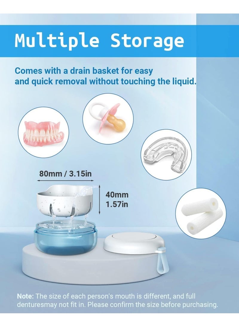 Relex Leak Proof Denture Cup Kit Portable Retainer Case Perfect for Travel, Denture Case Container Cleaning Care for Dentures Aligner Mouth Guard with Denture Brush, Strainer, Removal Tool and Mirror - Image 2