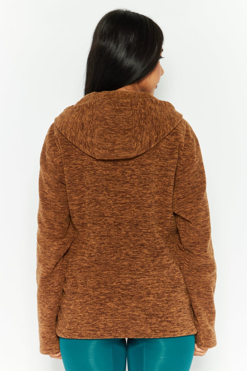 Hurley Women Hooded Long Sleeve Heather Full Zip Jacket, Brown - Image 4
