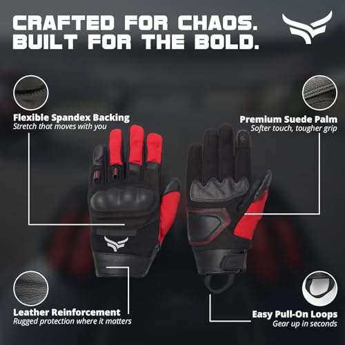 XTRIM Unisex Feral Biking Gloves (Large) Built with Suede, Leather & Spandex, Touchscreen Fingertip, Impact Protection, Sweat-Absorbent, Odour-Free, Premium Grip & Street-Ready Performance - Image 3