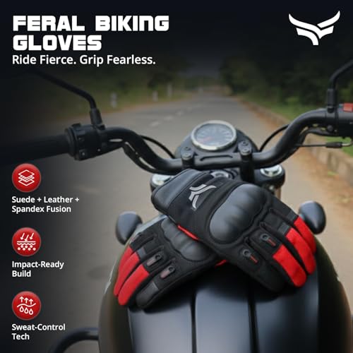 XTRIM Unisex Feral Biking Gloves (Large) Built with Suede, Leather & Spandex, Touchscreen Fingertip, Impact Protection, Sweat-Absorbent, Odour-Free, Premium Grip & Street-Ready Performance - Image 2