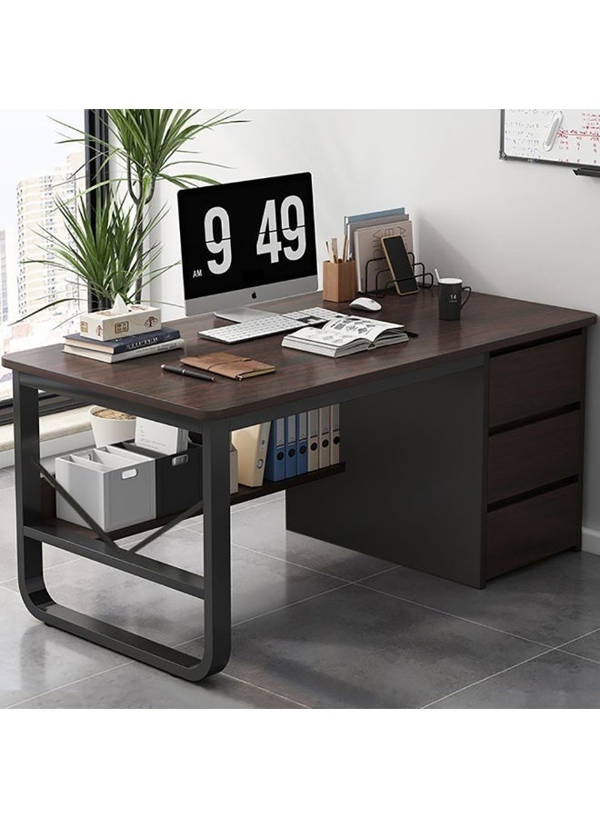 Computer Desk with Drawers, 100 x 50cm Office Desk with Storage & Under-Table Shelves for Small Spaces, Wood Writing Study Table for Home Office(DBL100-black) - Image 1