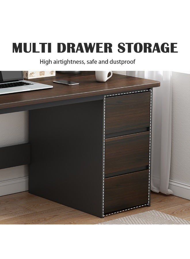 Computer Desk with Drawers, 100 x 50cm Office Desk with Storage & Under-Table Shelves for Small Spaces, Wood Writing Study Table for Home Office(DBL100-black) - Image 5