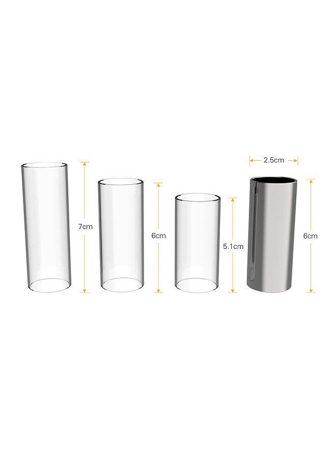 Guitar Slides Set Includes 3 Glass Slides (5.1cm/ 6cm/ 7cm) + 1 Stainless Steel Slide (6cm) + 4pcs Celluloid Thumb & Finger Picks(Random Color Delivery) with Plastic Storage Box