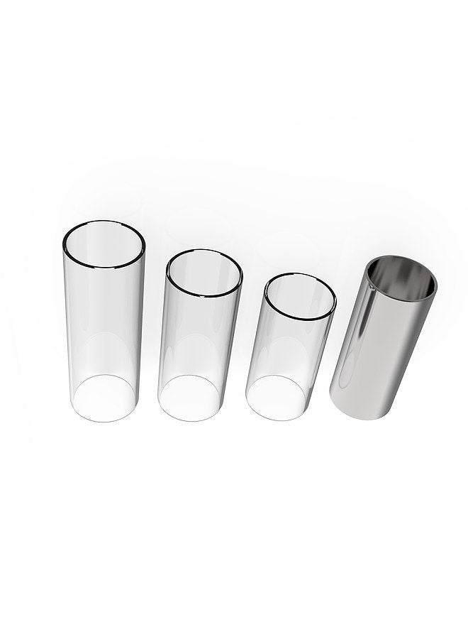Guitar Slides Set Includes 3 Glass Slides (5.1cm/ 6cm/ 7cm) + 1 Stainless Steel Slide (6cm) + 4pcs Celluloid Thumb & Finger Picks(Random Color Delivery) with Plastic Storage Box