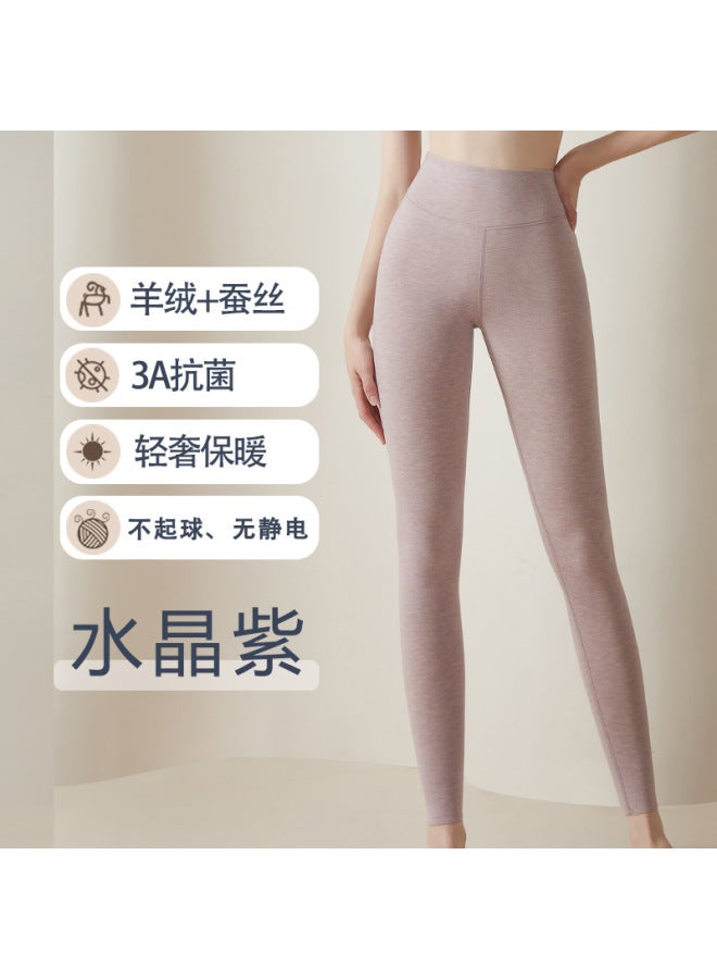 Silk Cashmere High-waisted Pants Autumn And Winter Thermal Leggings For Women, Warm Base Layer Pants, Fleece-lined, Thickened, Seamless, Ultra-thick For Cold Protection