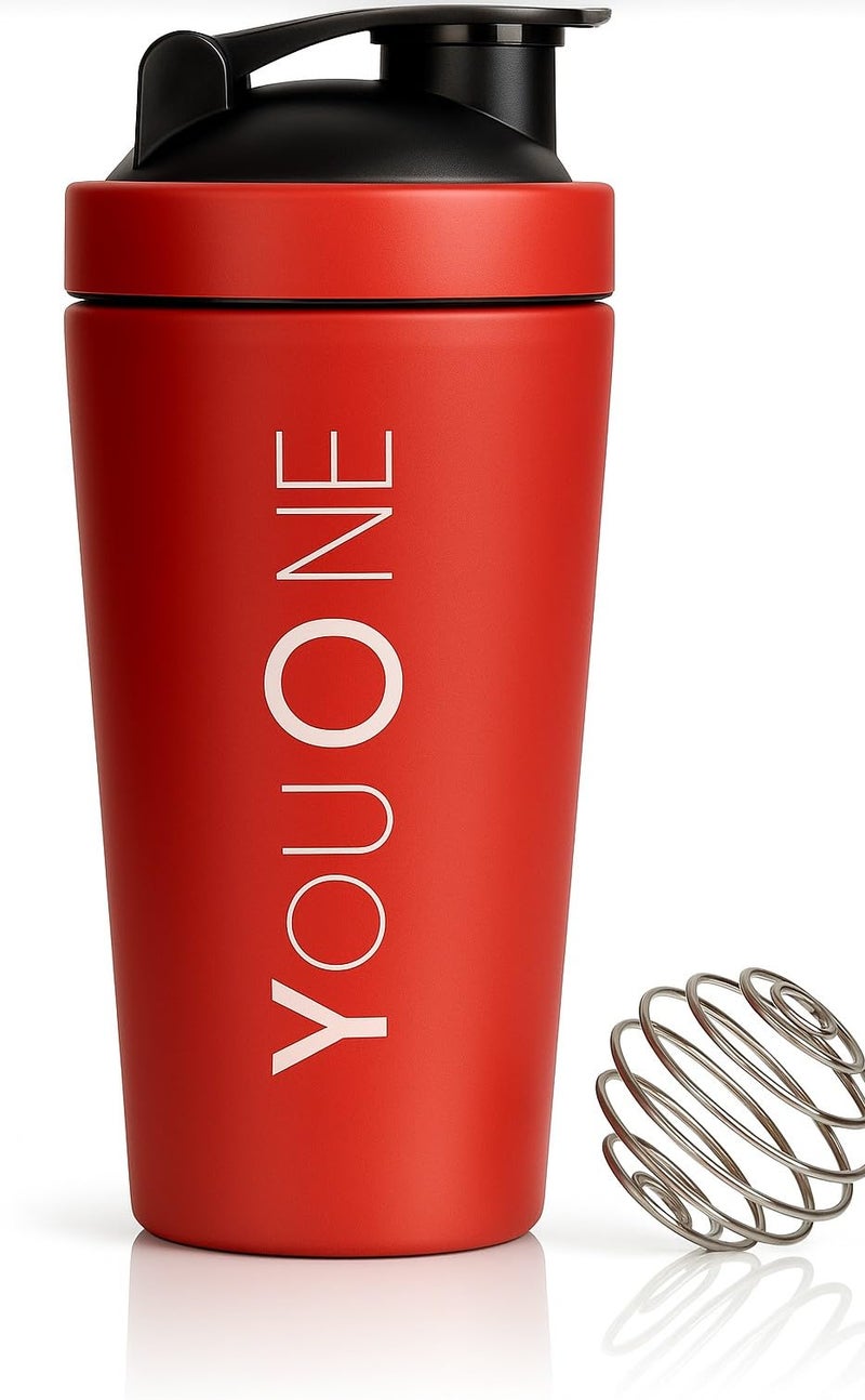 YOUONE Stainless Steel Shaker Bottles For Gym - 100% Leakproof Guarantee, Ideal For Protein, Pre Workout, Bcaas & Water Bpa Free Material (Red) - Image 1
