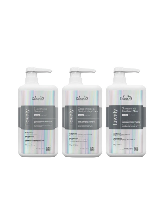 Sweet Professional Sweet Hair Professional Lovely 123 Hair Treatment 3-Step Hair Treatment System – Deep Clean Shampoo, Treatment & Silk Mask 980ml - Image 1
