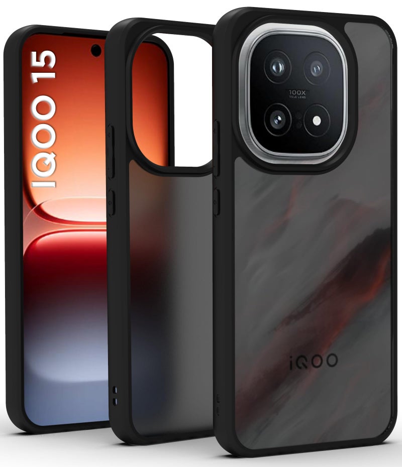 RIGGEAR Shockproof Sleek Hybrid Armor Back Cover Case for iQOO 15 5G (Smoke Black Matte PC + Black TPU Bumper) - Image 1