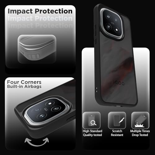 RIGGEAR Shockproof Sleek Hybrid Armor Back Cover Case for iQOO 15 5G (Smoke Black Matte PC + Black TPU Bumper) - Image 3
