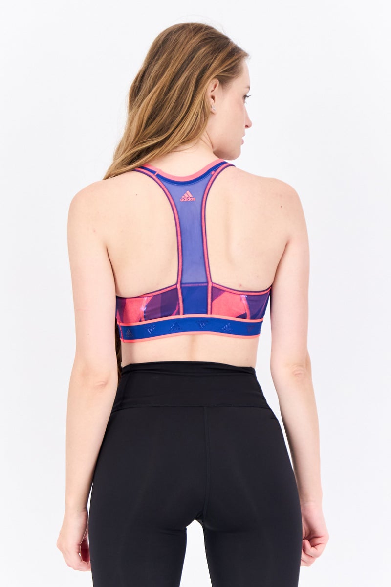 Adidas Women Brand Logo Padded Sports Bra, Neon Pink - Image 3