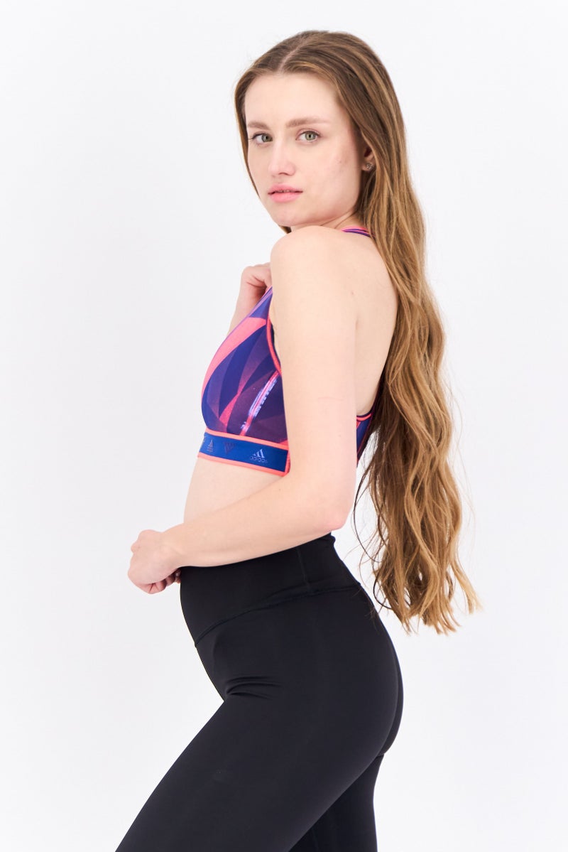 Adidas Women Brand Logo Padded Sports Bra, Neon Pink - Image 2