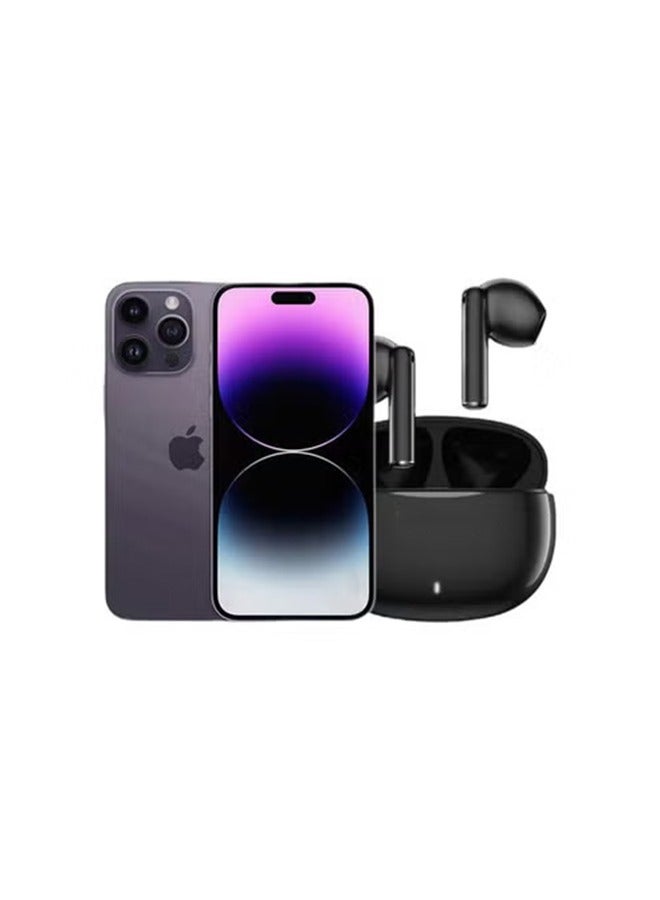Apple Renewed - iPhone 14 Pro 128GB Deep Purple 5G With Facetime - International Version & Renewed - E310 True Wireless Stereo Earbuds, Bluetooth 5.3, 13mm Drivers, AI Call Noise Reduction, 20 Hours Playtime, USB-C Charging, Lightweight - Black , with 1-Year Replacement Warranty Bundle - Image 1