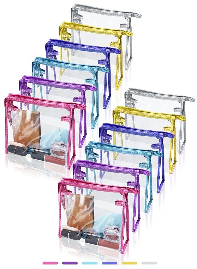 SITAKE 12 Pcs Portable Transparent Cosmetic Bags, Clear Waterproof Makeup Bags with Handle, PVC Travel Toiletry Bags Pouches, Clear Pencil Cases, Stationary Organizers(6 Colors) - Image 1