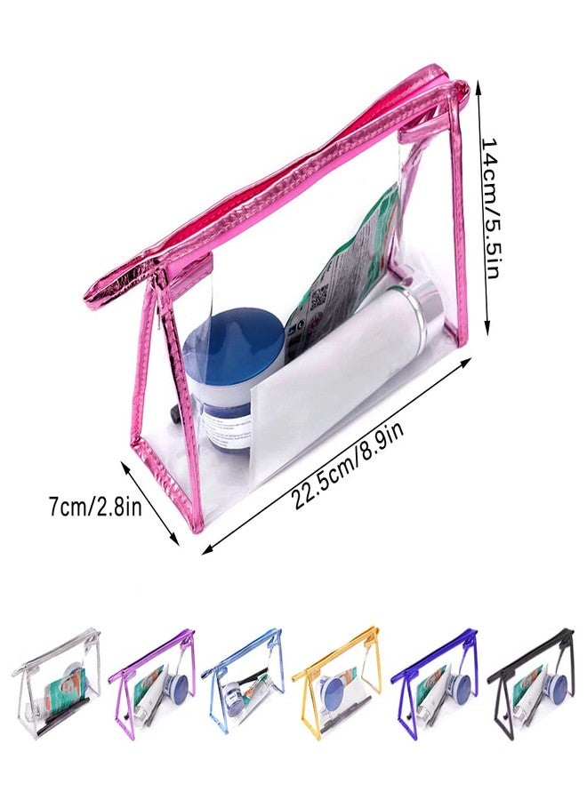 SITAKE 12 Pcs Portable Transparent Cosmetic Bags, Clear Waterproof Makeup Bags with Handle, PVC Travel Toiletry Bags Pouches, Clear Pencil Cases, Stationary Organizers(6 Colors) - Image 2