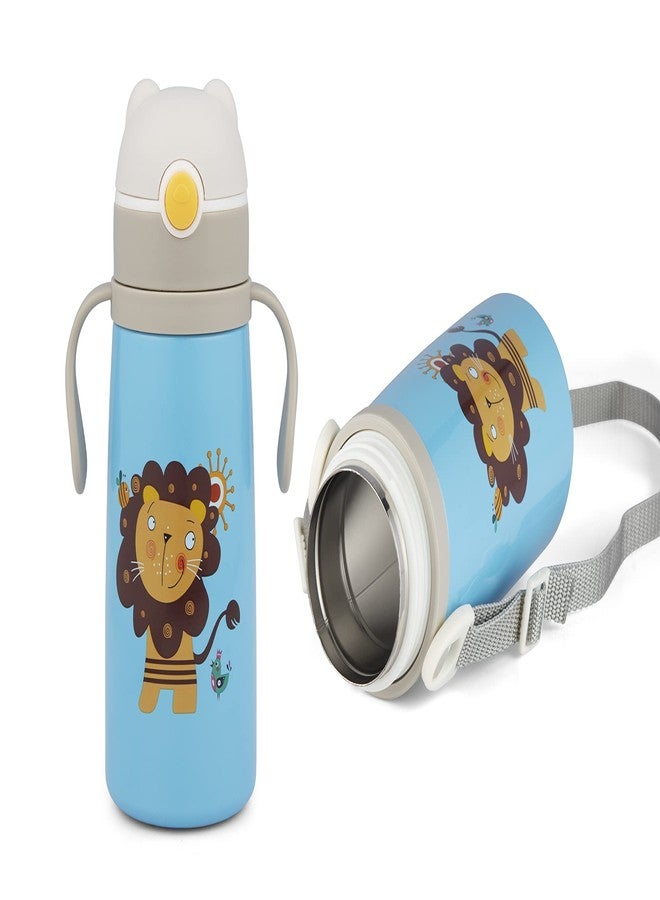 Nabhya Goofy 380 ML Vacuum Thermo Seal Insulated Double Wall Steel Body Baby Sipper with One Touch Opening & Silicon Straw,Long Retention of Temperature of Hot & Cold Liquids (Light Blue) - Image 1