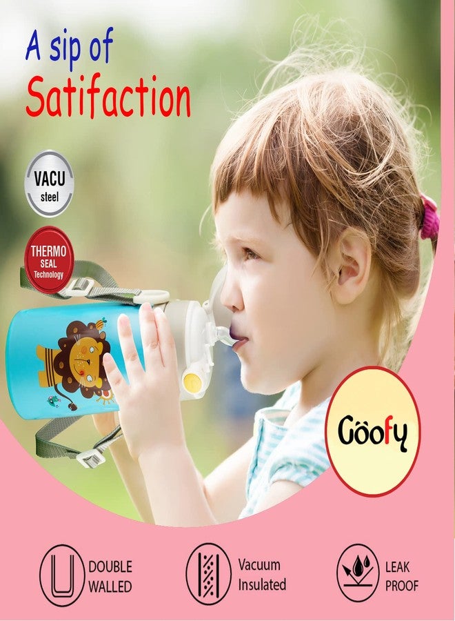 Nabhya Goofy 380 ML Vacuum Thermo Seal Insulated Double Wall Steel Body Baby Sipper with One Touch Opening & Silicon Straw,Long Retention of Temperature of Hot & Cold Liquids (Light Blue) - Image 3
