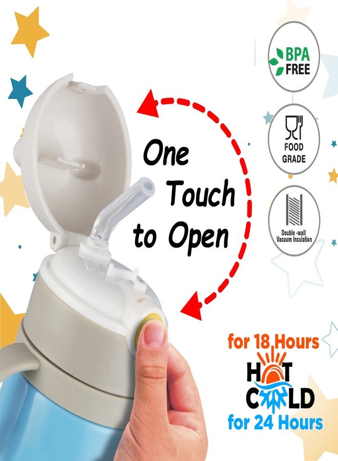 Nabhya Goofy 380 ML Vacuum Thermo Seal Insulated Double Wall Steel Body Baby Sipper with One Touch Opening & Silicon Straw,Long Retention of Temperature of Hot & Cold Liquids (Light Blue) - Image 5