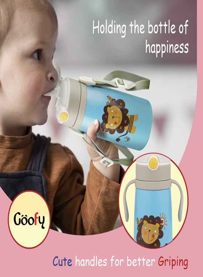 Nabhya Goofy 380 ML Vacuum Thermo Seal Insulated Double Wall Steel Body Baby Sipper with One Touch Opening & Silicon Straw,Long Retention of Temperature of Hot & Cold Liquids (Light Blue) - Image 2