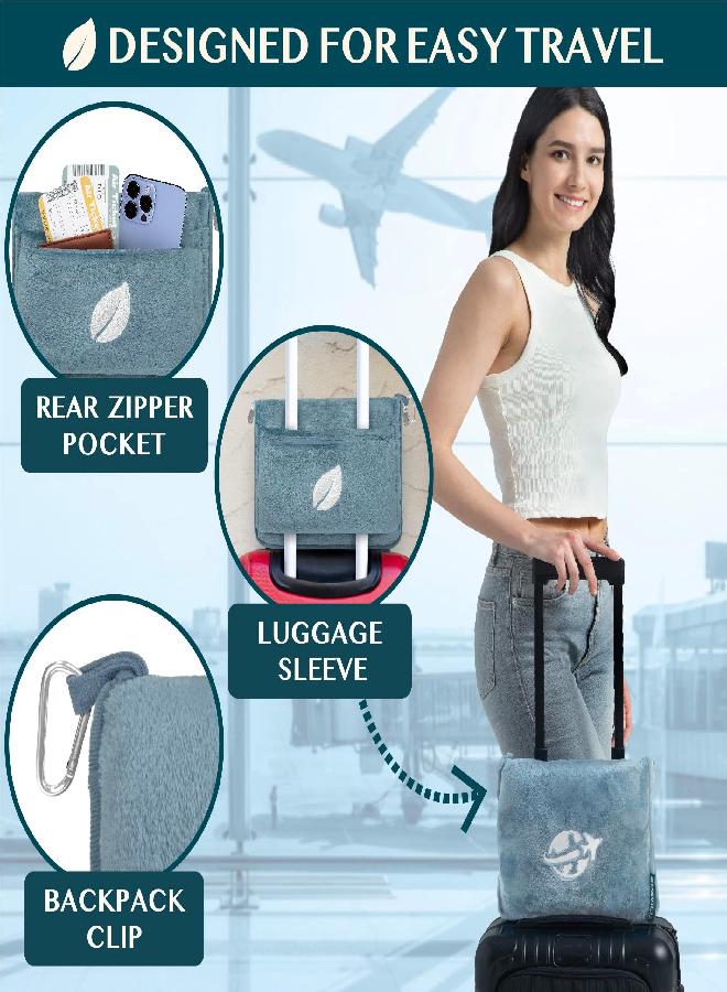 PAVILIA PAVILIA Travel Blanket and Pillow Set, Airplane Blanket Compact 2-in-1 Soft Bag, Travel Essentials for Adult Flight, Portable Throw with Arm Hole, Plane Car Traveling Gift Accessories, Blue - Image 3