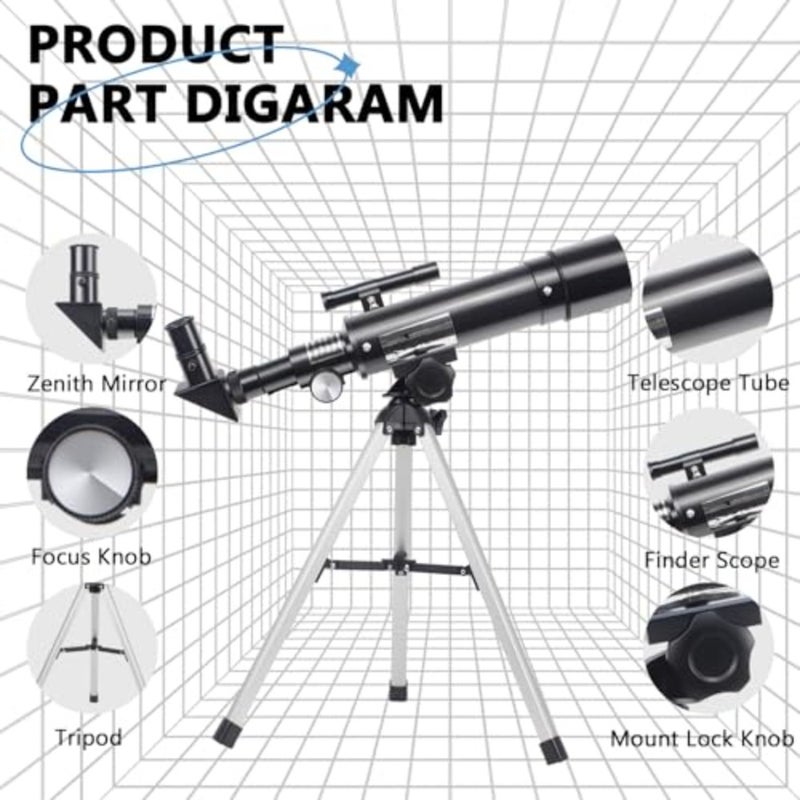 Telescope, 50mm Aperture 360mm Astronomical Refractor Telescope with 3 Eyepieces and Tripod Portable Scope - Image 2
