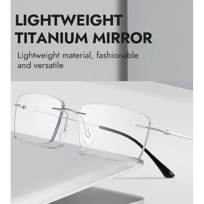 Dervin Zero Power Blue Cut Computer Bluelight Blocking Glasses For Men and Women | Anti Glare, Lightweight & Blocks Harmful Rays | Titanium Rimless Rectangular Glasses - Image 5