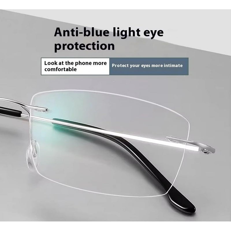 Dervin Zero Power Blue Cut Computer Bluelight Blocking Glasses For Men and Women | Anti Glare, Lightweight & Blocks Harmful Rays | Titanium Rimless Rectangular Glasses - Image 4