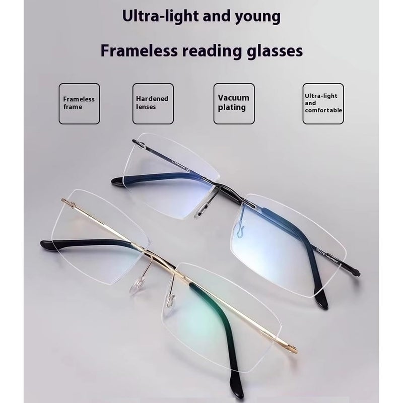 Dervin Zero Power Blue Cut Computer Bluelight Blocking Glasses For Men and Women | Anti Glare, Lightweight & Blocks Harmful Rays | Titanium Rimless Rectangular Glasses - Image 3