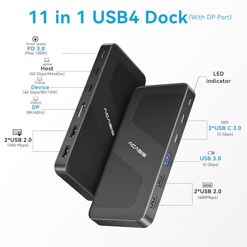 ACASIS 40Gbps Dock - with DP Port, PD 100W, 40Gb/s, USB C/A, Laptop Docking Station Dual Monitor Single 8K or Dual 6K Display for Windows and Mac, Compatible with USB4 - Image 2