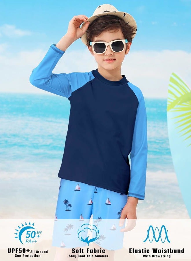 SunFocus Boys Long Sleeve Rash Guard Swimsuit Kids 2-Pieces Bathing Suits Set, Blue Sailboat, 9-10 Years - Image 4