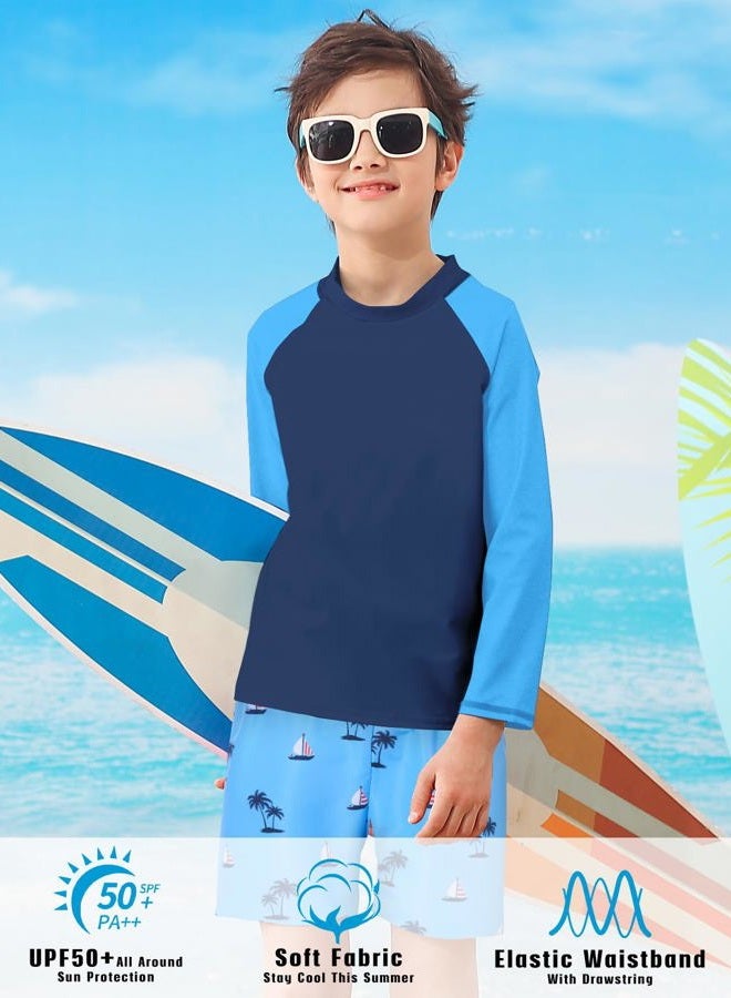 SunFocus Boys Long Sleeve Rash Guard Swimsuit Kids 2-Pieces Bathing Suits Set, Blue Sailboat, 9-10 Years - Image 3