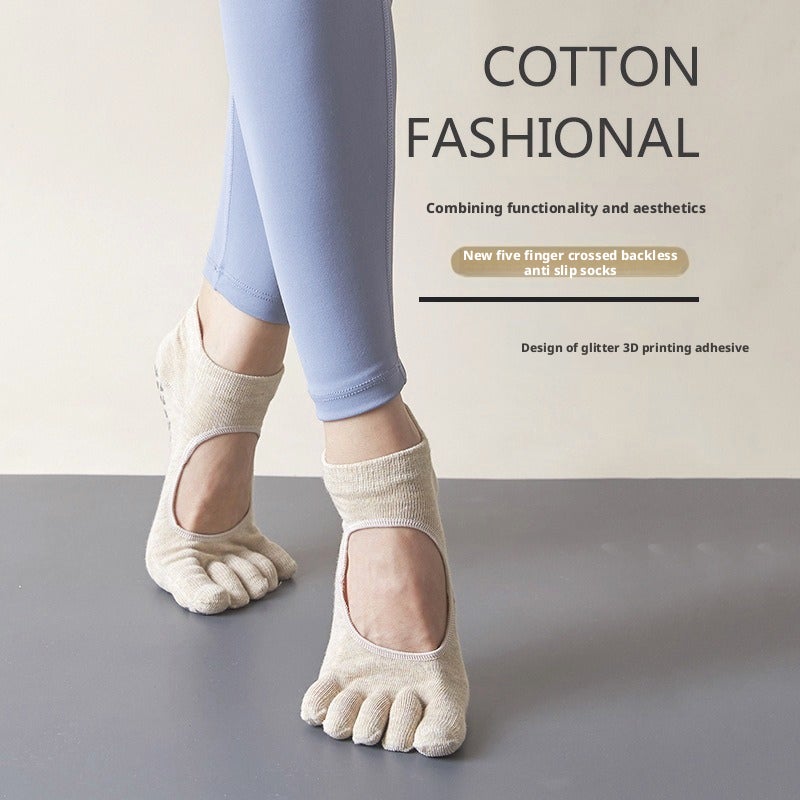 Anti-Slip Yoga Socks for Women - Open Back Cotton Toe Socks - Image 1