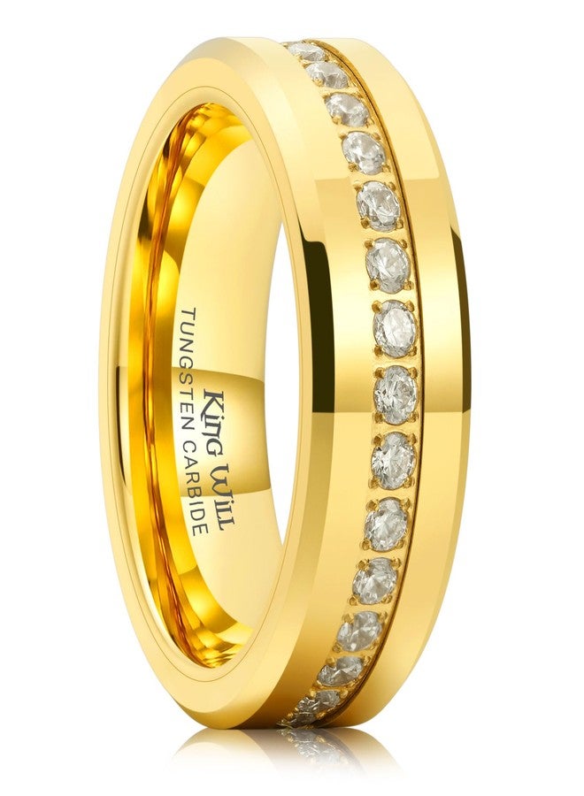 King Will 8mm Tungsten Wedding Band White Cubic Zircon Stones Inlaid Mens Full Eternity Ring Engagement Promise Rings with Diamonds High Polished Beveled Edges Comfit Fit Durable, Gold Plated Size 10 - Image 1