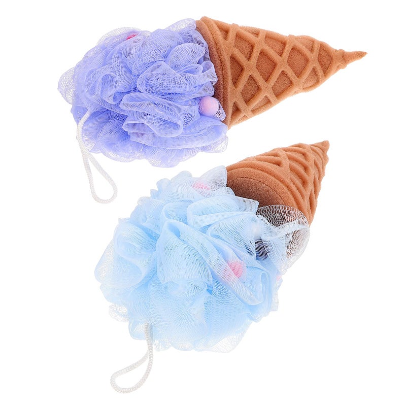 Purple and Blue Elastic Shower Loofah Sponge 2 Pack for Gentle Exfoliation and Skin Care - Image 2