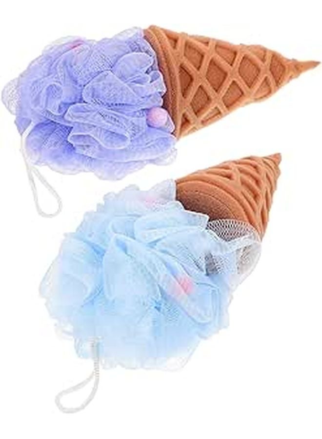 Purple and Blue Elastic Shower Loofah Sponge 2 Pack for Gentle Exfoliation and Skin Care - Image 1