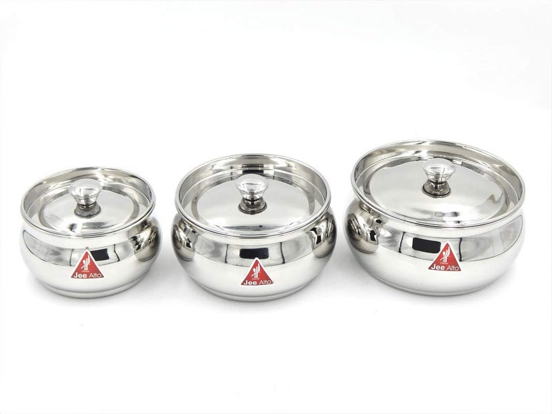 JEE ALTO Stainless Steel Round Apple Multipurpose ContainerServing DishStorage Pot Small Set of 3 pcs 300 ml 425ml 575 ml - Image 1