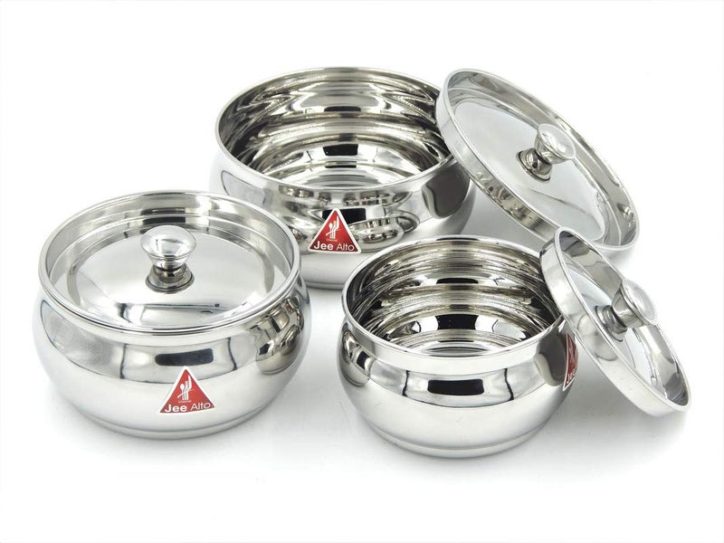 JEE ALTO Stainless Steel Round Apple Multipurpose ContainerServing DishStorage Pot Small Set of 3 pcs 300 ml 425ml 575 ml - Image 2