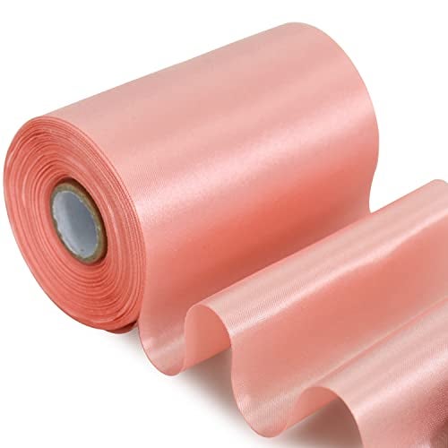 TONIFUL 4 Inch x 22Yards Wide Rose Gold Satin Ribbon Solid Fabric Large Ribbon for Cutting Ceremony Kit Grand Opening Chair Sash Table Hair Car Bows Sewing Craft Gift Wrapping Wedding Party Decoration