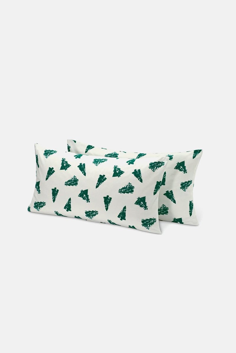 Tchibo 2,Pieces Flannelette Pillowcases, White and Green - Image 2