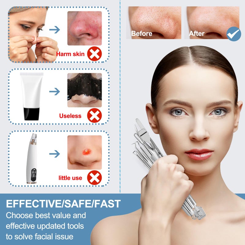 USCOLOR 60PCS Dual Heads Blackhead Remover, Pimple Comedone Extractor, Acne Whitehead Blemish Removal Kit, Premium Stainless Steel Pimple Popper Tool kit, Risk Free for Face Skin, with Portable Box - Image 3