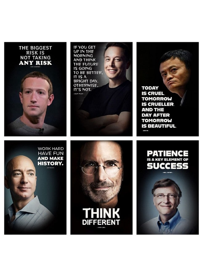 INDOART NET Motivational Wall Posters and Inspirational Quotes of Steve Jobs, Bill Gates, Elon Musk, Jack Ma, Mark Zuckerberg, Jeff Bezos Paper Print for Office, Home (Multicolour, 18X12) Pack of 06 - Image 1