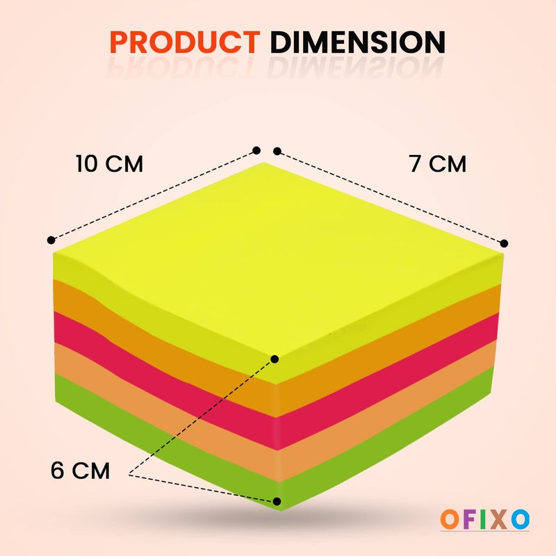 OFIXO 400 Sheets (5 Mix Color * 80 Sheets Each Color) Fluorescent Paper Self Adhesive Memo Pad Sticky Notes Bookmark Point It Marker Memo Sticker, Multicolor - Image 5