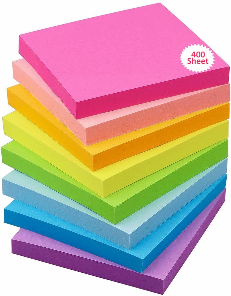 OFIXO 400 Sheets (5 Mix Color * 80 Sheets Each Color) Fluorescent Paper Self Adhesive Memo Pad Sticky Notes Bookmark Point It Marker Memo Sticker, Multicolor - Image 1