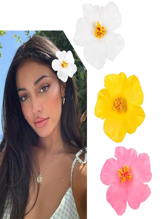 TEBIEKOY مجموعة مشابك شعر من TEBIEKOY مكونة من 3 قطع، بتصميم زهور هاواي، للنساء، مشبك شعر بلوميريا هيبيسكوس، مشابك زهور صناعية بطول 3.5 بوصة، مثالية لحفلات الشاطئ والعطلات - Image 1