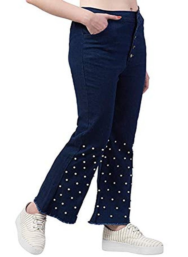 Malvina Girl's Casual Pearl Style Denim Palazzo Jeans (Dark Blue & Light Blue,32)-(Pack of 02) - Image 3