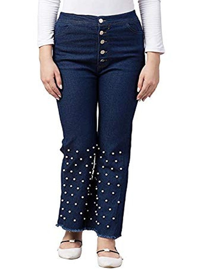 Malvina Girl's Casual Pearl Style Denim Palazzo Jeans (Dark Blue & Light Blue,32)-(Pack of 02) - Image 2