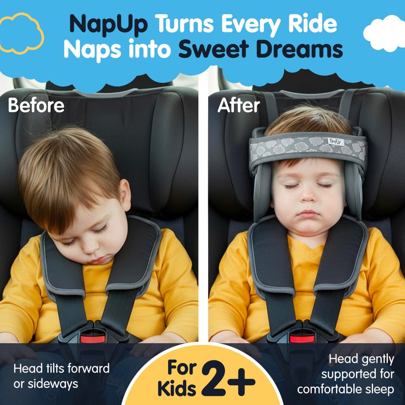 NapUp Adjustable Head Support for Car Seat â€“ Patented & Crash-Tested Anti-Bobbing Head Holder Strap, Comfortable Sleep Solution - Breathable Fabric, Kids Travel Accessories - Ages 2+ - Dark Blue - Image 4