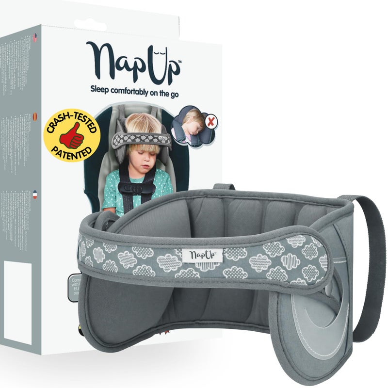NapUp Adjustable Head Support for Car Seat â€“ Patented & Crash-Tested Anti-Bobbing Head Holder Strap, Comfortable Sleep Solution - Breathable Fabric, Kids Travel Accessories - Ages 2+ - Dark Blue - Image 1