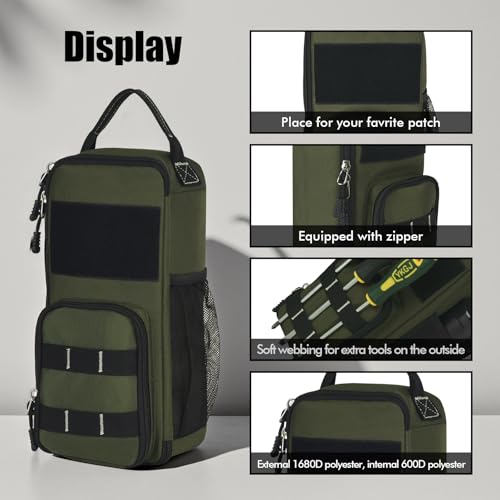 LAKE OF FIRE 12.6" Small Tool Bag Pouch for Men with Multiple Pockets, Waterproof Heavy Duty Tool Bag Organizer with Zipper and Portable Handle (Green) - Image 4