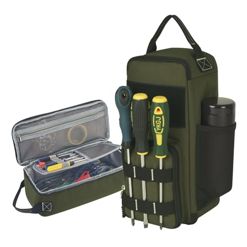 LAKE OF FIRE 12.6" Small Tool Bag Pouch for Men with Multiple Pockets, Waterproof Heavy Duty Tool Bag Organizer with Zipper and Portable Handle (Green) - Image 1